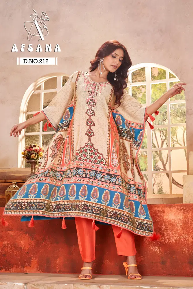 DN 212 By Afsana Modal Mirror Work Digital Printed Kaftan With Bottom Wholesale Price In Surat
